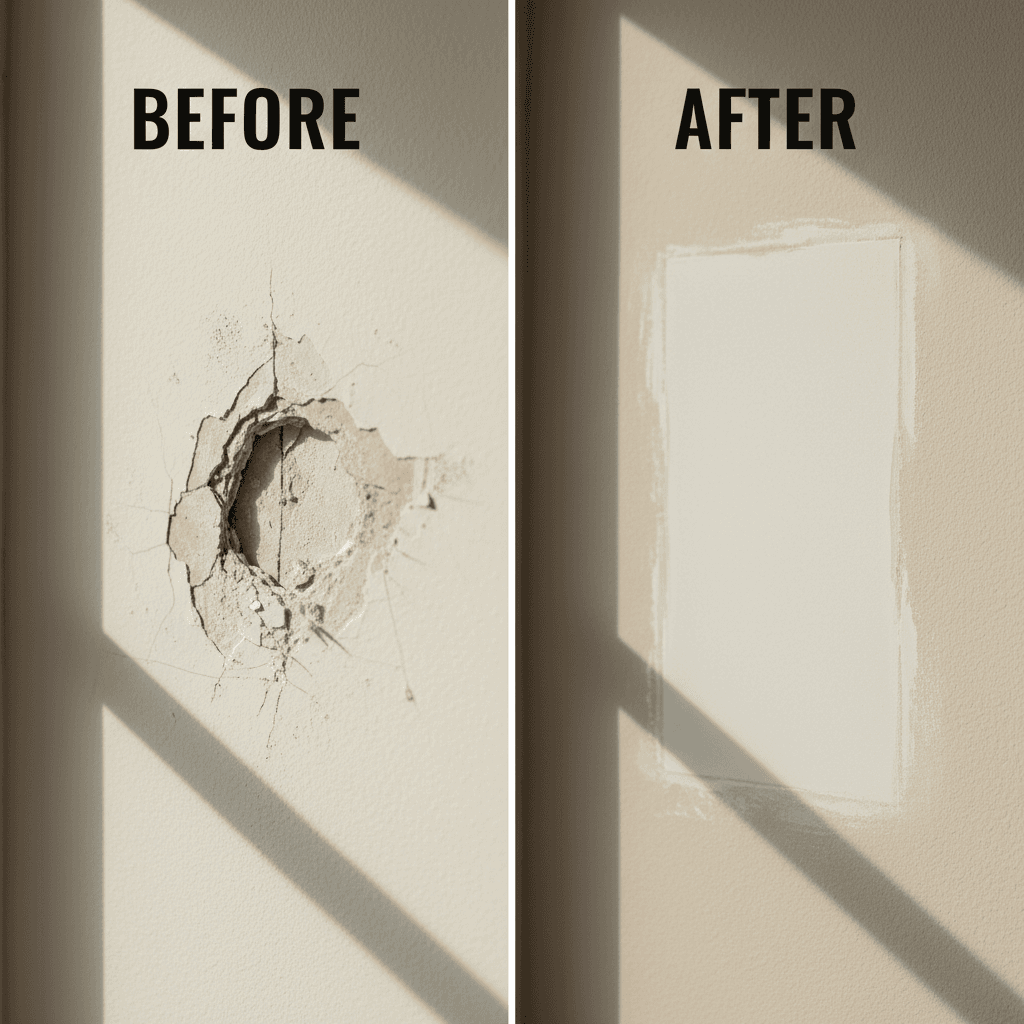 Drywall patching repair before and after