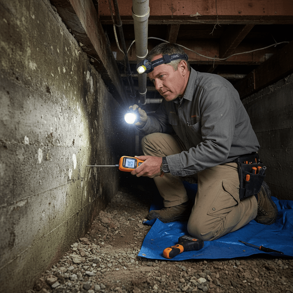 Crawl space mold and water damage inspection